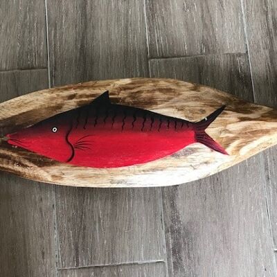 Pala de madera de desecho con pescado rojo 15x50 cm (VE 6)