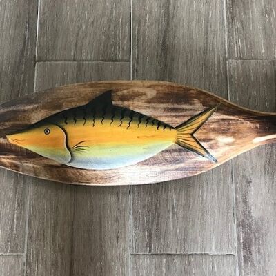 Pala de madera de desecho con pescado amarillo 15x50 cm (VE 6)