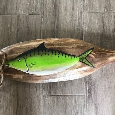 Pala in legno di scarto con Pesce verde 15x50 cm (PU 6)