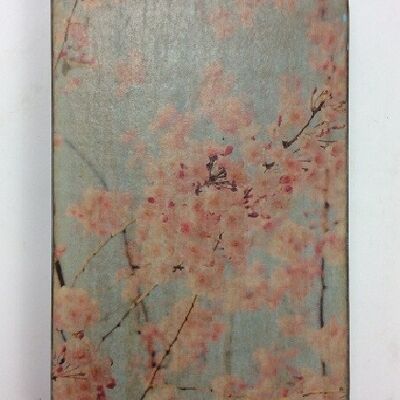 Beautiful wooden decoration block 10x15 cm with flowers cherry blossom (VE 2)