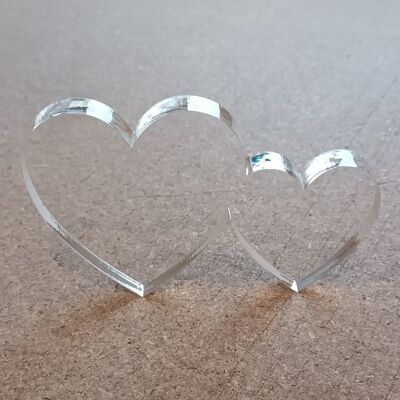 Family of Hearts Freestanding - 2 Hearts (1 Big Heart & 1 Small) - 10mm Clear Acrylic