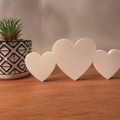 Family of Hearts Freestanding - 3 Hearts (1 Big Heart & 2 Small) - 10mm White Acrylic