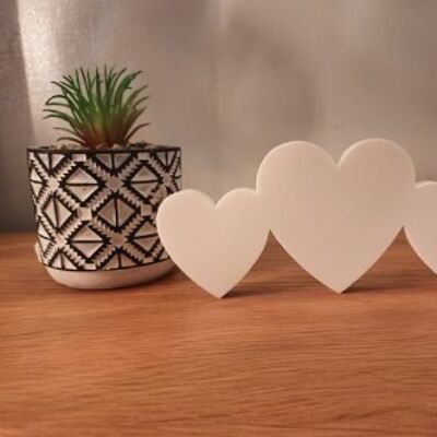 Family of Hearts Freestanding - 3 Hearts (1 Big Heart & 2 Small) - 10mm White Acrylic
