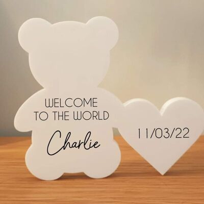 Freestanding Acrylic Teddy & Heart - 10mm Clear Acrylic