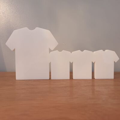Family of Shirts Freestanding - 4 Shirts (1 Big Shirt & 3 Small) - 10mm White Acrylic