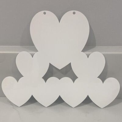 Hanging Family of Hearts 3mm Acrylic - 7 Hearts (1 Big Heart & 6 Small Hearts) - 3mm White