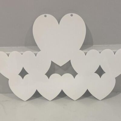 Hanging Family of Hearts 3mm Acrylic - 9 Hearts (1 Big Heart & 8 Small Hearts) - 3mm White