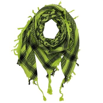 Tissu Pali - têtes de mort à carreaux vert-vert vif - noir - Tissu Kufiya PLO 1