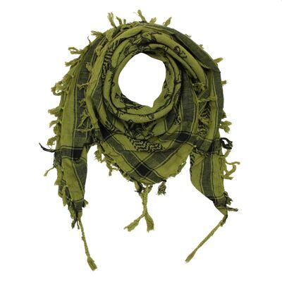 Tissu Pali - crânes avec os grand vert-vert olive - noir - tissu Kufiya PLO