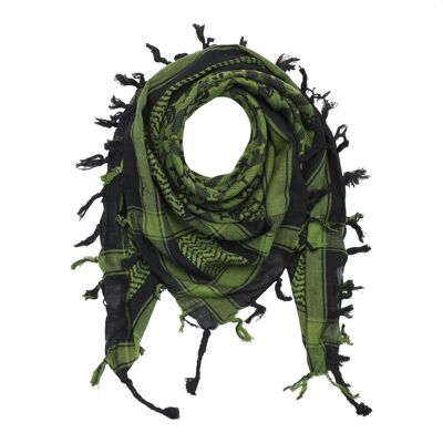 Tissu Pali - têtes de mort à carreaux noir - vert-vert olive - Tissu Kufiya PLO