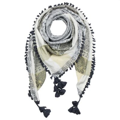 Stylishly detailed scarf in Pali look - white - gray - pattern 3