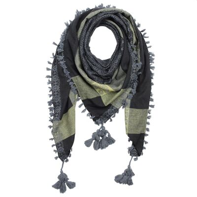 Stylishly detailed scarf in Pali look - black - gray - pattern 3