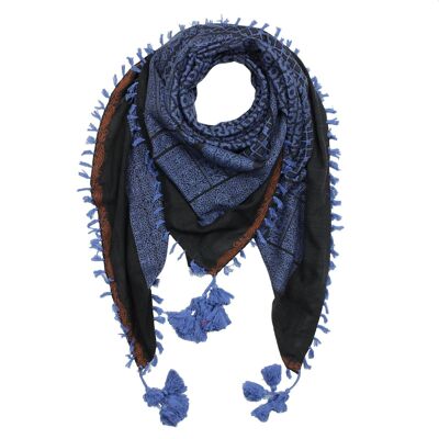 Bufanda elegantemente detallada en estilo Pali - negro - azul - patrón 4
