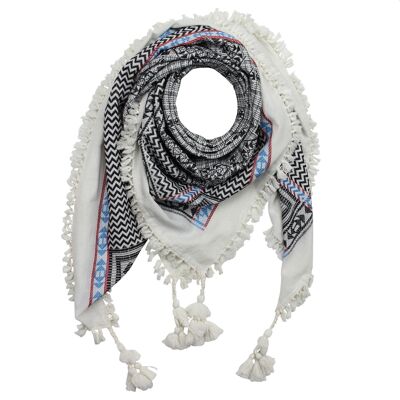 Stylishly detailed scarf in Pali look - white - black - pattern 2