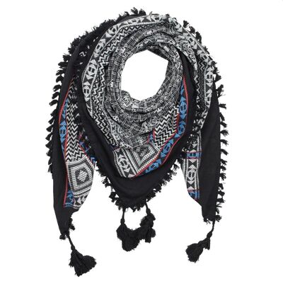 Stylishly detailed scarf in Pali look - black - white - pattern 2