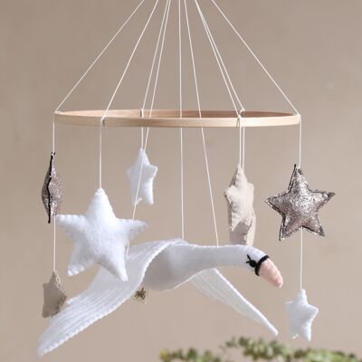 Baby Mobile "SWAN" with swan and stars made of felt