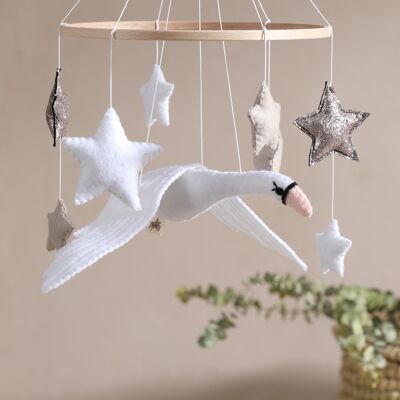 Baby Mobile "SWAN" with swan and stars made of felt
