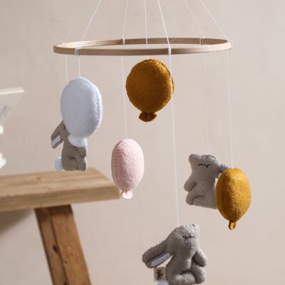 Baby Mobile "RABBITS" with rabbits and balloons made of felt