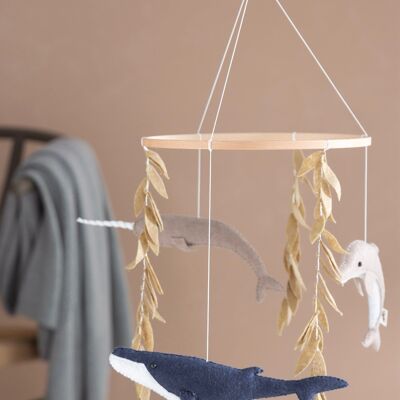 Baby Mobile "OCEAN" with fish, ivy plant made of felt