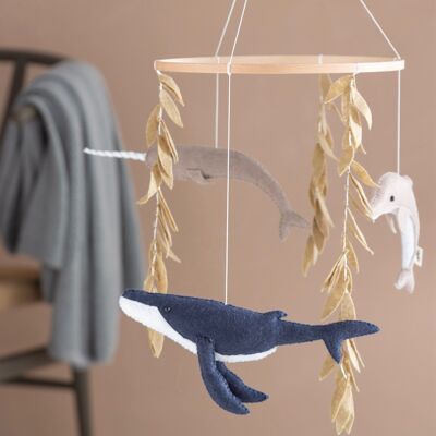 Baby Mobile "OCEAN" with fish, ivy plant made of felt