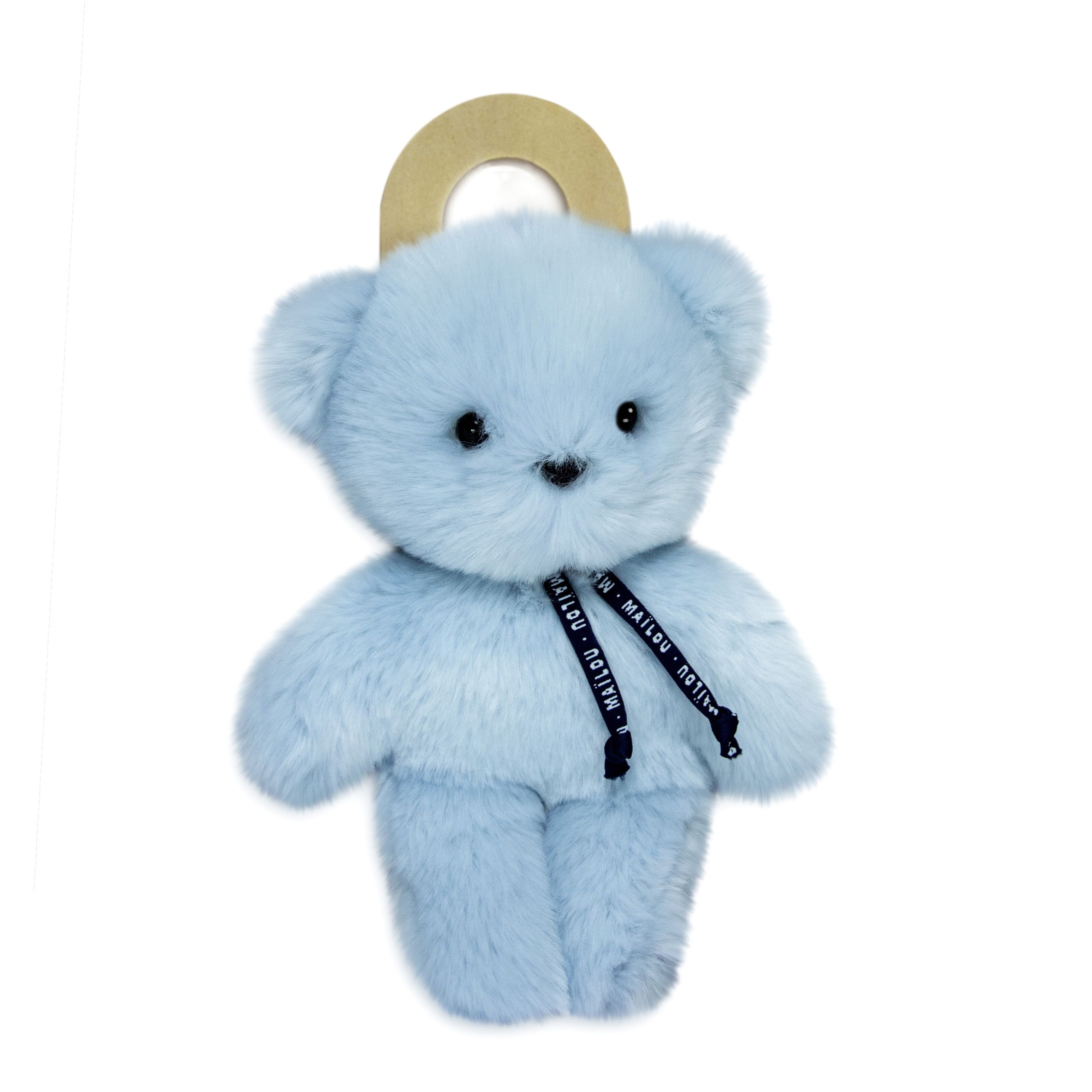 Porte clé ours en peluche bleu jean - Doudou et compagnie