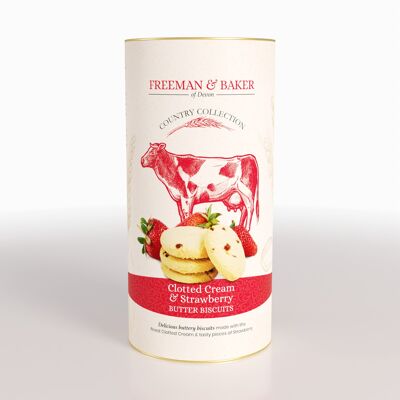 Freeman & Baker - Country Collection - Clotted Cream & Strawberry Butter Biscuits, Drum (200g)