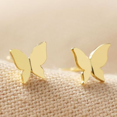Piccoli orecchini a bottone a forma di farfalla in oro spazzolato