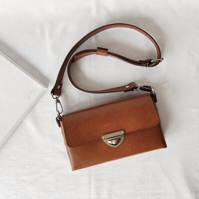 Leather handbag, MidiMe Cognac Brown