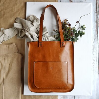 Leather handbag, Vera Cognac Brown