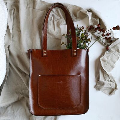 Leather handbag, Vera Chocolate Brown