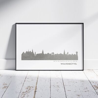 Stampa artistica dello skyline della città. argento A3 | + 60 città