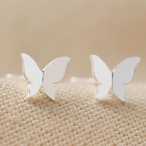 Tiny Butterfly Stud Earrings in Brushed Silver