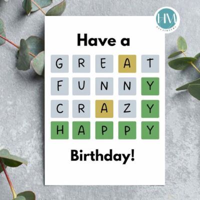 Wordle Happy Birthday Card, divertente Wordle Birthday Card per lei, Card per lui, Wordle Birthday, Party Card, Card per la migliore amica, Wordle gioco - 1 carta (£ 2,95), 1224272109-0