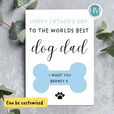 Happy Fathers Day To The Worlds Best Dog Dad, Vatertagskarte vom Hund, Hunde-Vaterkarte, Geschenk vom Hund, Fell-Daddy, individuelle Karte vom Hund, – 1 Karte (2,95 £) Blau, 1219330489-0