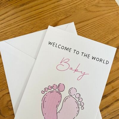 Carta Nuova Baia | Benvenuti nella carta World Baby | Carta neonato | Carta in attesa, Carta di annuncio del bambino | Bambina | Neonato - 2 carte (£ 5,25) Blu , 1190902318-2