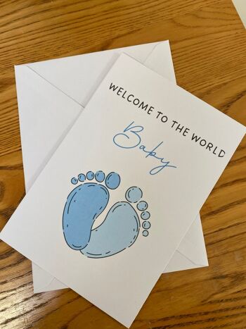 Carte New Bay | Bienvenue sur la carte World Baby | Carte de bébé nouveau-né | Carte d'attente, faire-part de bébé | Petite fille | Baby Boy - 2 cartes (£5.25) Bleu , 1190902318-2 5