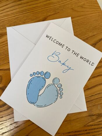 Carte New Bay | Bienvenue sur la carte World Baby | Carte de bébé nouveau-né | Carte d'attente, faire-part de bébé | Petite fille | Baby Boy - 3 cartes (£7.30) Bleu , 1190902318-4 4