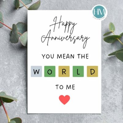 Wordle Anniversary Card, I Love You More Than Words, Funny Anniversary Card For Her, Wife, Wordle Birthday, Happy Anniversary, gift for her - 3 cards (£7.30) , 1204850193-2