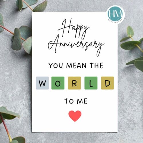 Wordle Anniversary Card, I Love You More Than Words, Funny Anniversary Card For Her, Wife, Wordle Birthday, Happy Anniversary, gift for her - 4 cards (£9.50) , 1204850193-3