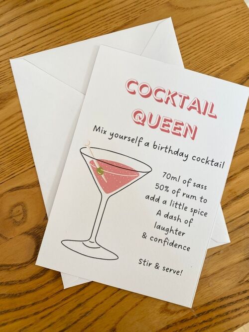 Happy Birthday Cocktail card, Birthday Queen, Personalised birthday daughter, Mum card, friend card, birthday card for her, Birthday cards - 1 card (£2.95) , 1190906436-0