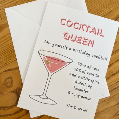 Happy Birthday Cocktail card, Birthday Queen, Personalised birthday daughter, Mum card, friend card, birthday card for her, Birthday cards - 1 card (£2.95) , 1190906436-0