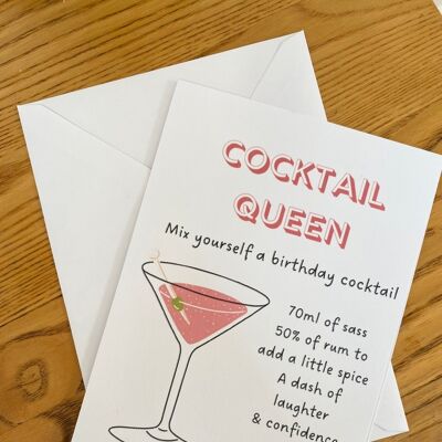 Happy Birthday Cocktail card, Birthday Queen, Personalised birthday daughter, Mum card, friend card, birthday card for her, Birthday cards - 1 card (£2.95) , 1190906436-0