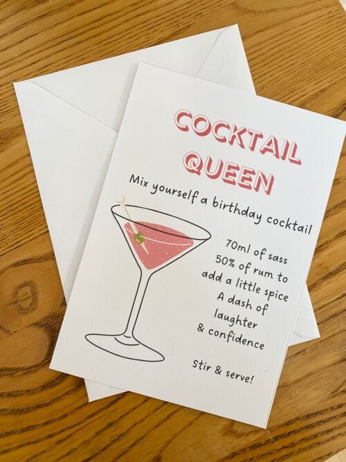 Happy Birthday Cocktail card, Birthday Queen, Personalised birthday daughter, Mum card, friend card, birthday card for her, Birthday cards - 2 cards (£5.25) , 1190906436-1