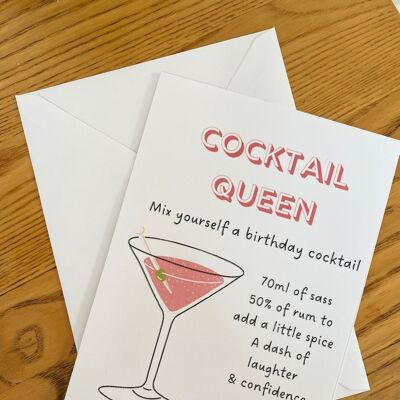 Happy Birthday Cocktail card, Birthday Queen, Personalised birthday daughter, Mum card, friend card, birthday card for her, Birthday cards - 4 cards (£9.50) , 1190906436-3