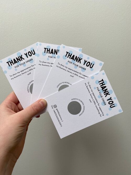 Business Scratch Cards, Business Cards, Scratch Cards, Thank you for your business, Discount code cards, silver scratch cards, - Blue 100 cards (£15.00) , 861941939-0
