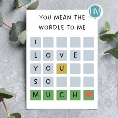 Wordle Anniversary Card, I Love You More Than Words, Funny Anniversary Card For Her, Wife, Wordle Birthday, Happy Anniversary, gift for him - 3 cards (£7.30) , 1204851707-2