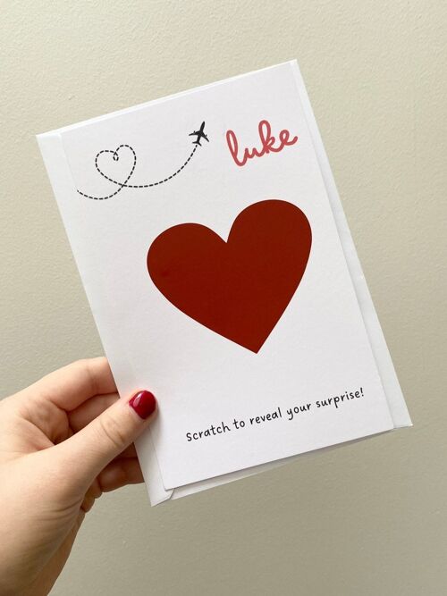 Scratch to Reveal card,Scratch Card Holiday Reveal Card, Personalise Surprise Scratch Card, scratch to reveal card custom, personalised - 1 card (£3.25) Red heart , 1149520387-0