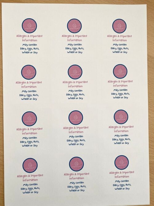 Allergy Information Stickers - Cake Box Allergen Information Stickers - Food Allergy Labels for Cake, Bakers, Caterers, Take Aways - 1 sheet (£3.25) , 931506798-0