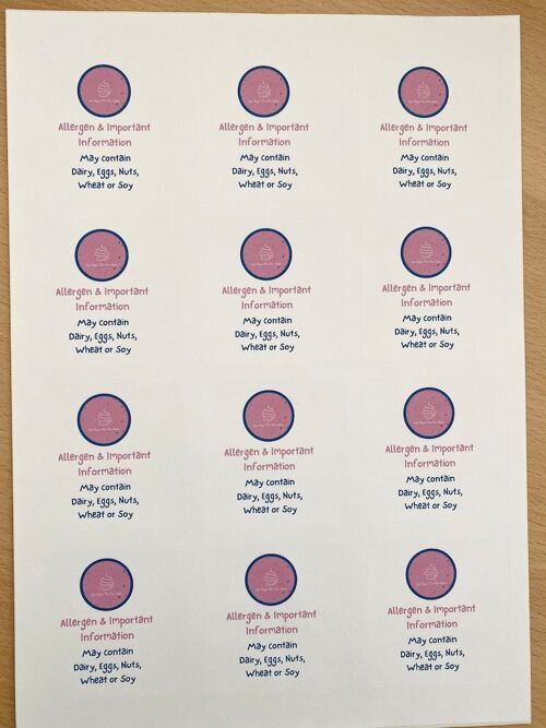 Allergy Information Stickers - Cake Box Allergen Information Stickers - Food Allergy Labels for Cake, Bakers, Caterers, Take Aways - 1 sheet (£3.25) , 931506798-1