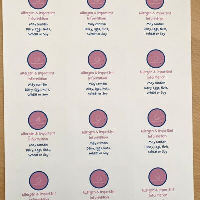Allergy Information Stickers - Cake Box Allergen Information Stickers - Food Allergy Labels for Cake, Bakers, Caterers, Take Aways - 1 sheet (£3.25) , 931506798-1